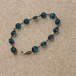 Vintage sterling silver glass evil eye bracelet